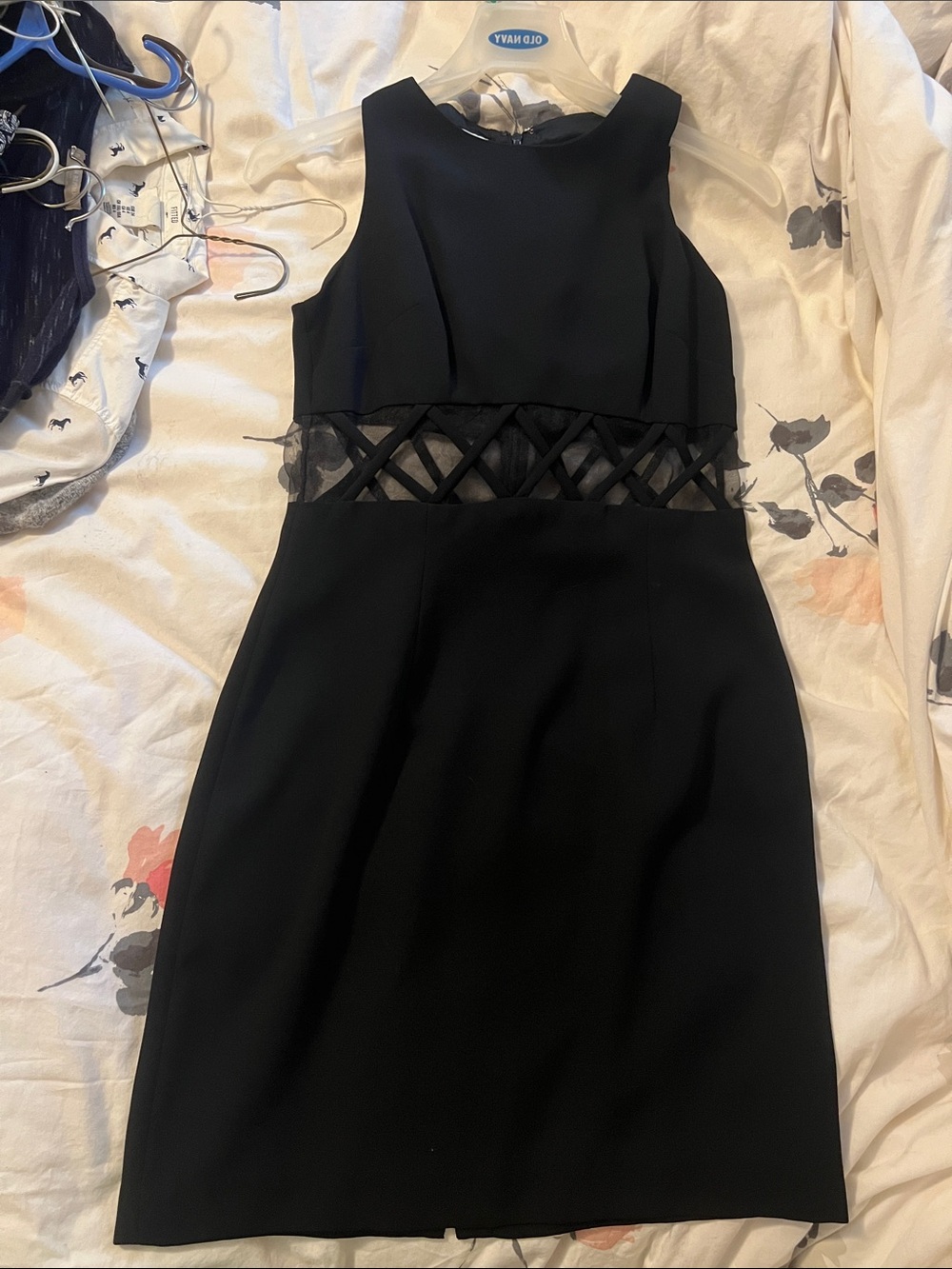 VINTAGE Black Sleeveless Sheath Dress with Lattice Waist